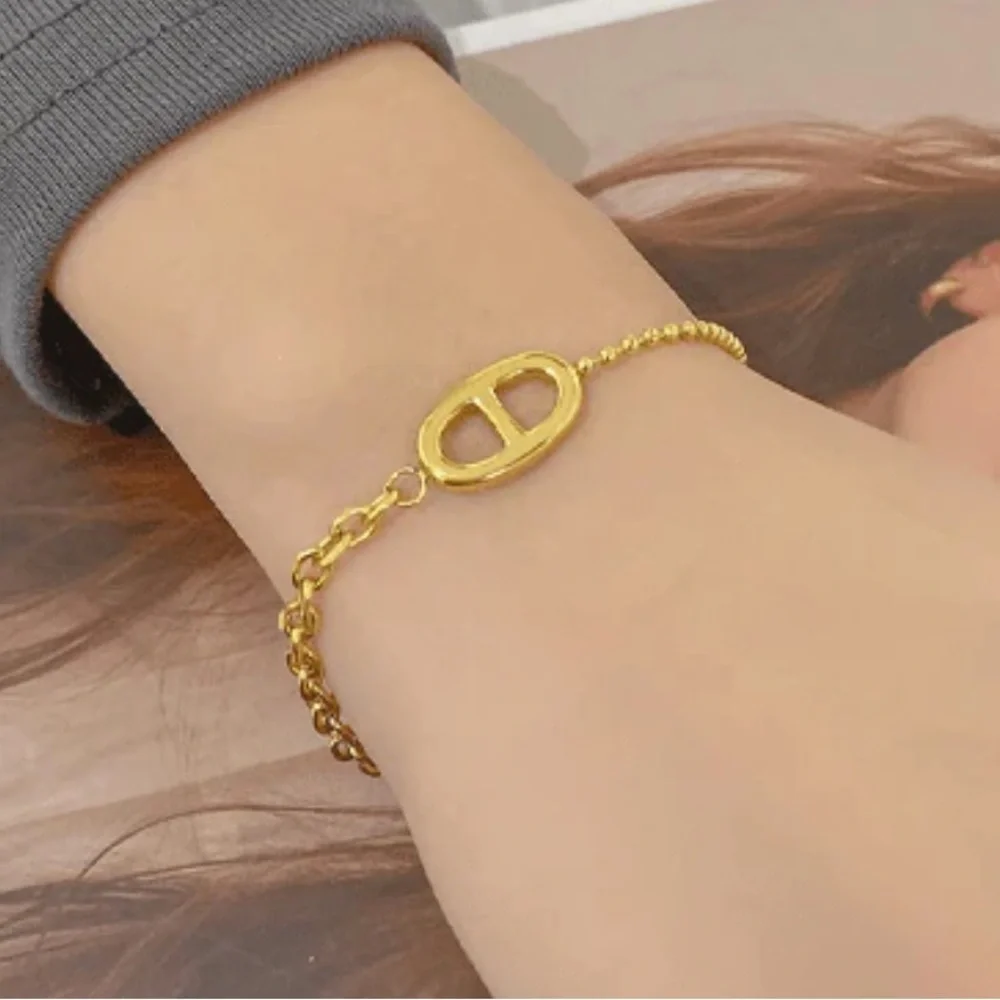 Gold Pig Nose Necklace, Bracelet, Ring, Earrings Set Gold Plated